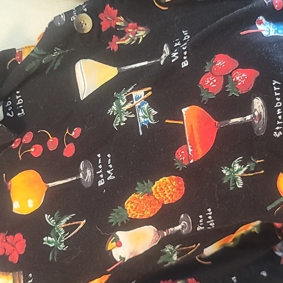 Vintage tropical cocktail shirt made in USA size L black short sleeve - Picture 3 of 10